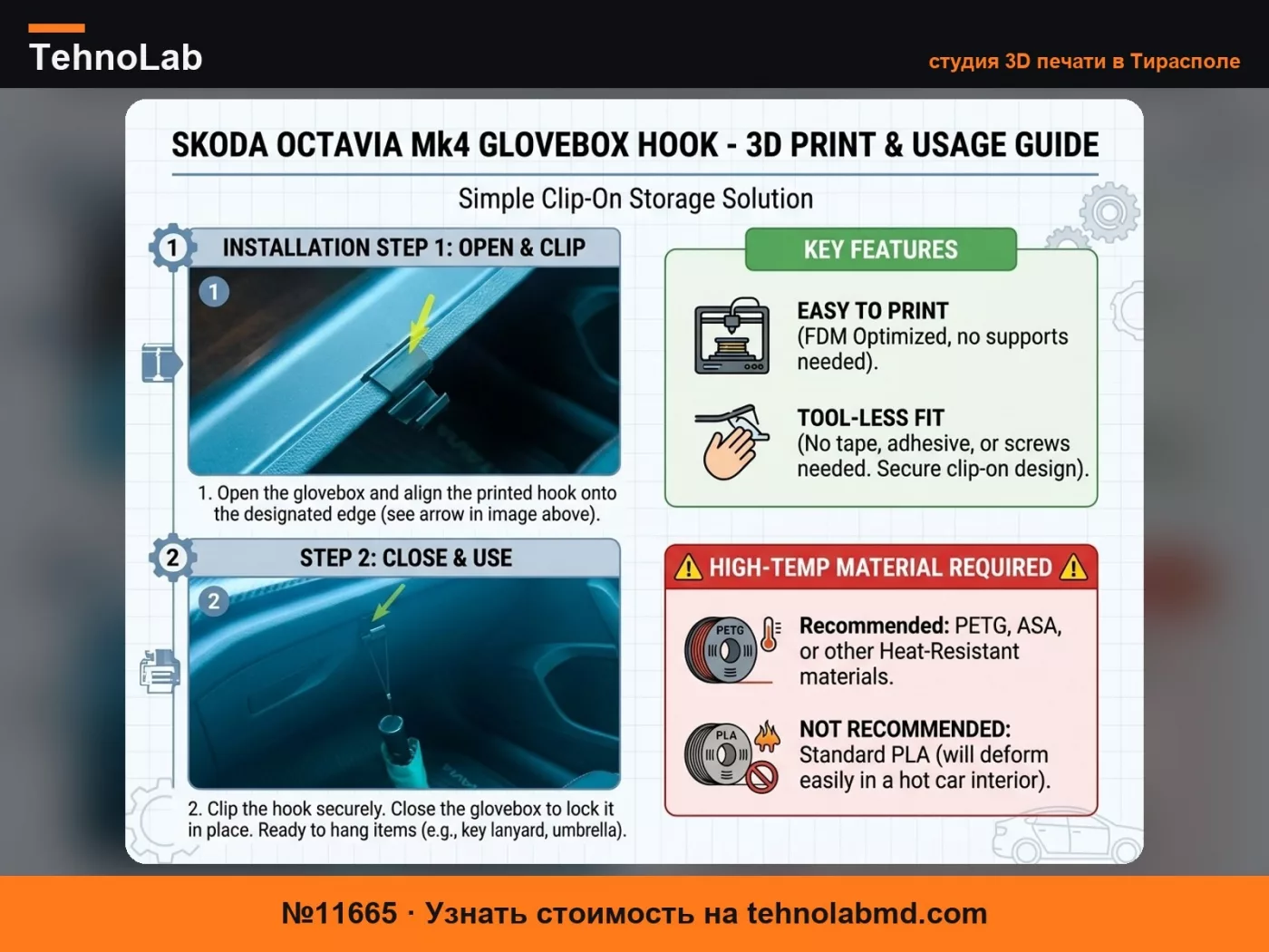 №11665 Крючок для перчаточного ящика Skoda Octavia MK4