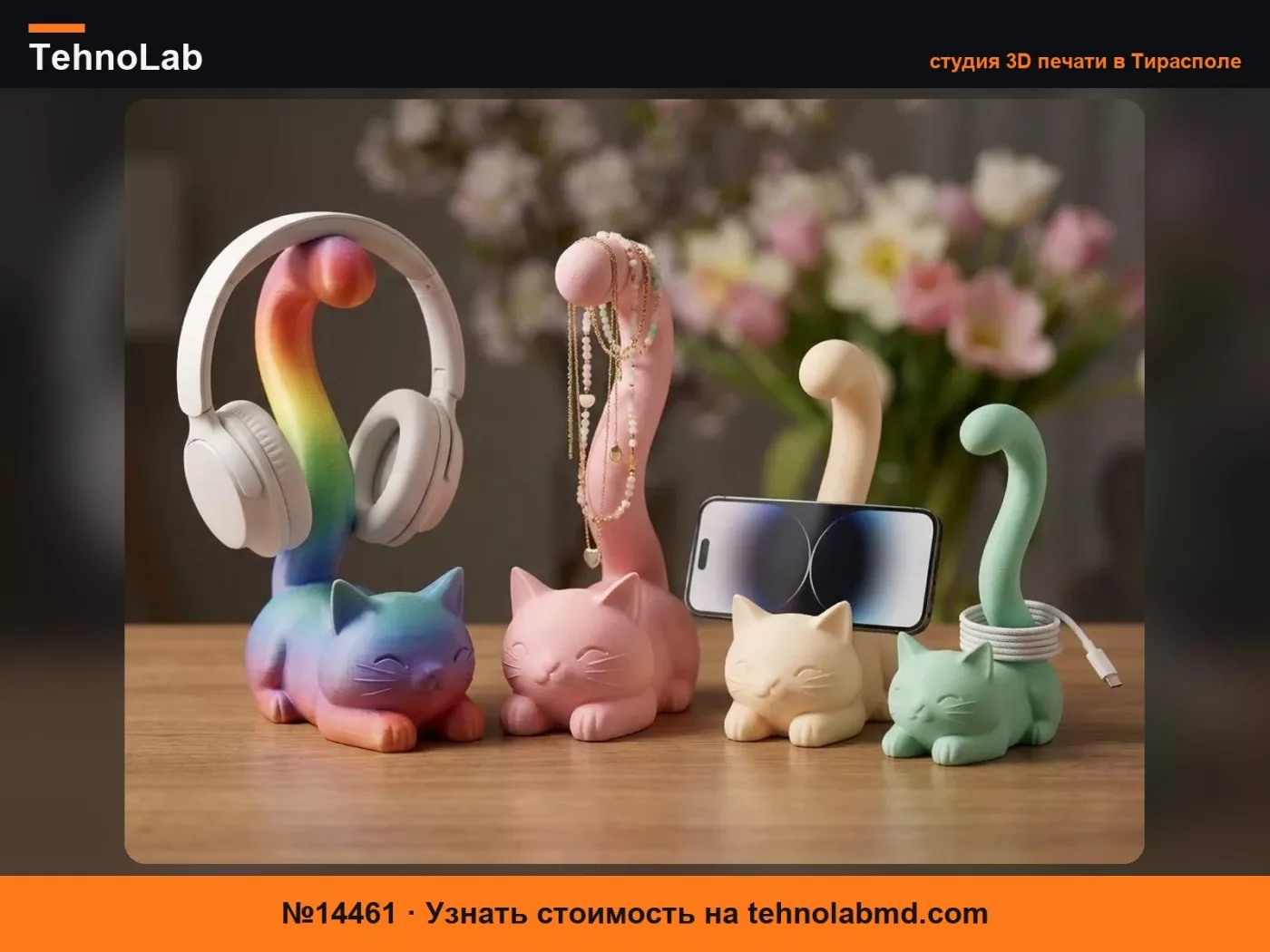 №14461 Милая подставка-кошка – Наушники, Телефон & Украшения