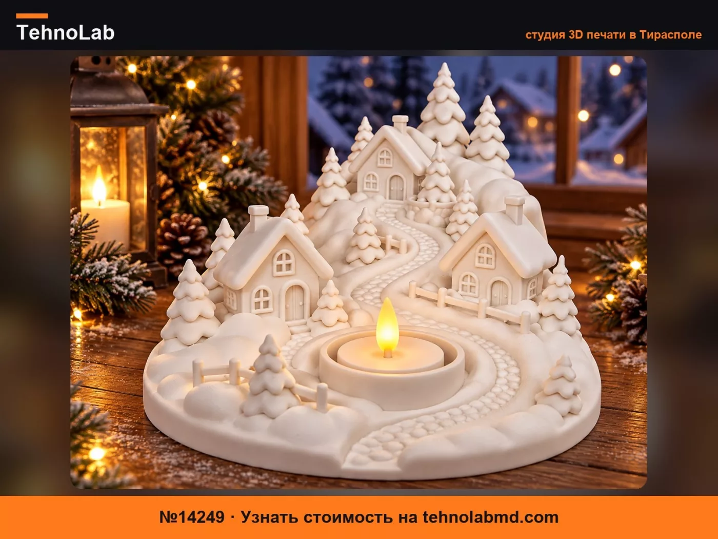 №14249 Рождественская деревня LED подсвечник – Зимняя деревня